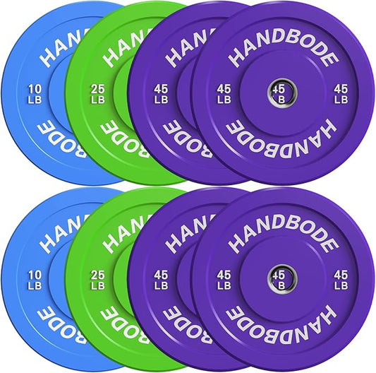Colored Bumper Weight Plates Olympic Weight Plate Set 2-Inch, 10/15/20/25/35/45/55 lb Barbell Weight Plates Set for Home Gym, Rubber Strength Training Weights Plates for Weight Lifting-StrideForce Fitness