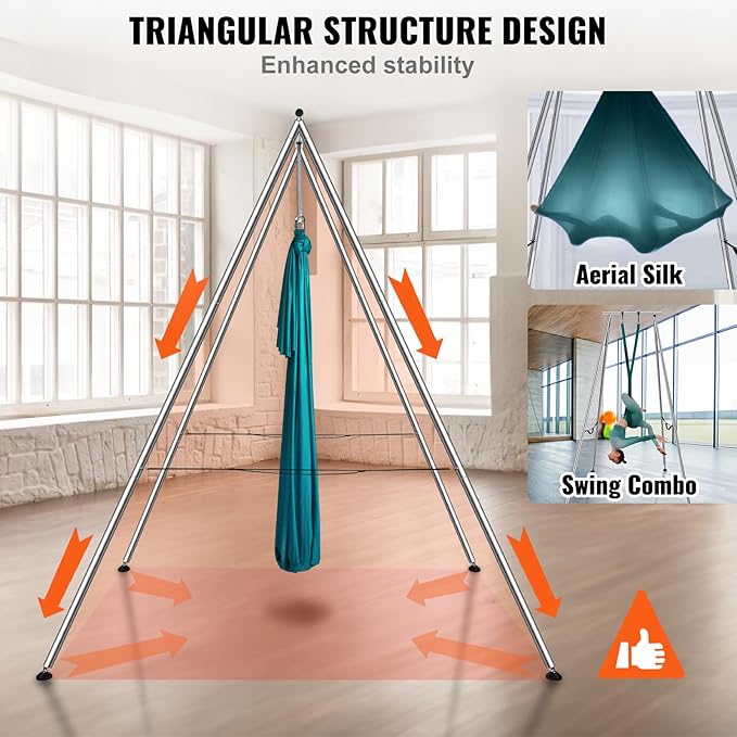 VEVOR Aerial Yoga Frame, 9.67 ft Height Swing Stand, Max 551.15 lbs Load Chrome-Plated Steel Pipe Inversion Yoga Rig for Indoor Outdoor Use-StrideForce Fitness
