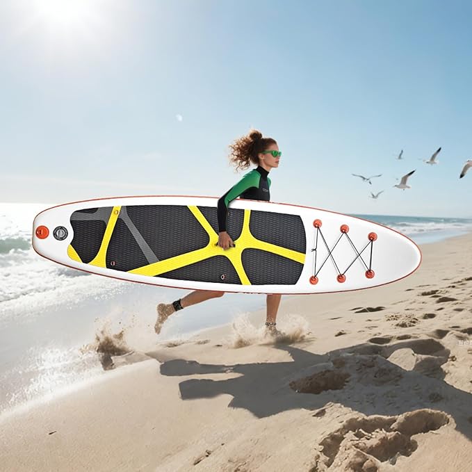 Inflatable Stand Up Paddle Board 10‘x30‘‘- Ultra-Light SUP with Backpack, Pump, Paddle, Coil Leash, 3 Fins, Repair Kit, Stable Design, Non-Slip EVA Deck for Adults & Youth-StrideForce Fitness