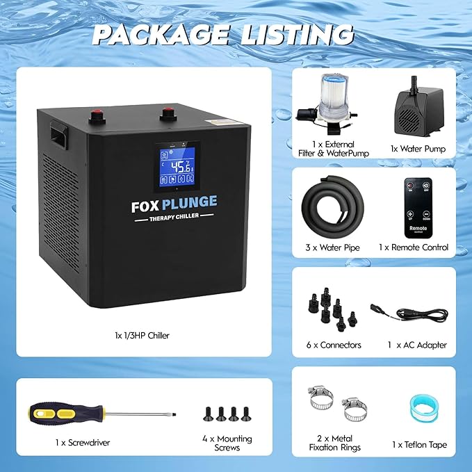 FOXPLUNGE Cold Plunge Chiller 1/2HP - 132 Gallons Water Chiller for Ice Bath Tubs with 2 Water Pumps, Filter & Hose, Remote Control, Quiet Cooling System for Home Muscle Recovery Use-StrideForce Fitness