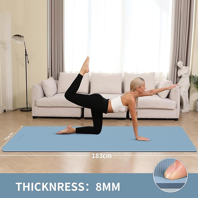 Extra Thick 8mm Yoga Mat, 72"x28" Non Slip Exercise Mat, Reversible 2-Sided Dual Color Premium POE Material, with Carrying Strap for Yoga, Pilates, Home Gym-StrideForce Fitness