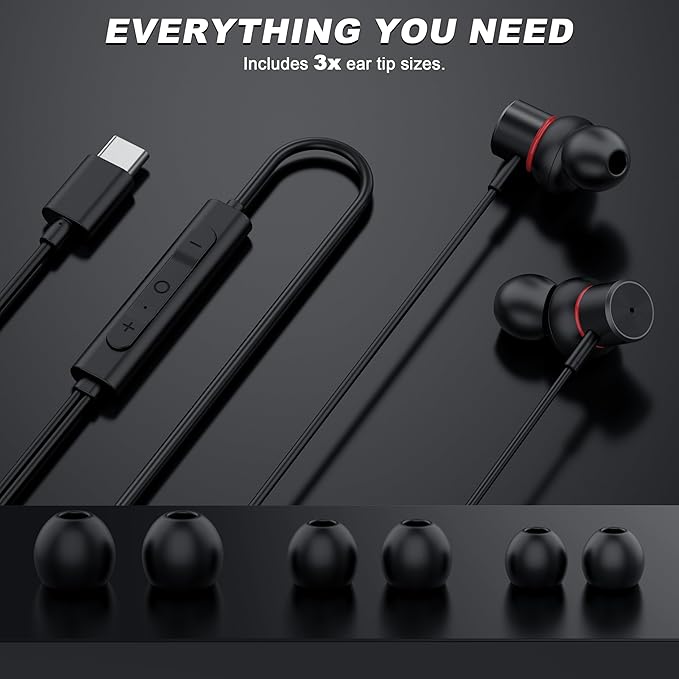USB C Wired Headphones,【Active Noise Cancelling & One-Click ANC Toggle Button】 Ear Buds for iPhone 16 15 Pro Max USBC Earphones,Hi-Res Sound Type C Earbuds Compatible with iPhone/Android/Galaxy/iPad-StrideForce Fitness