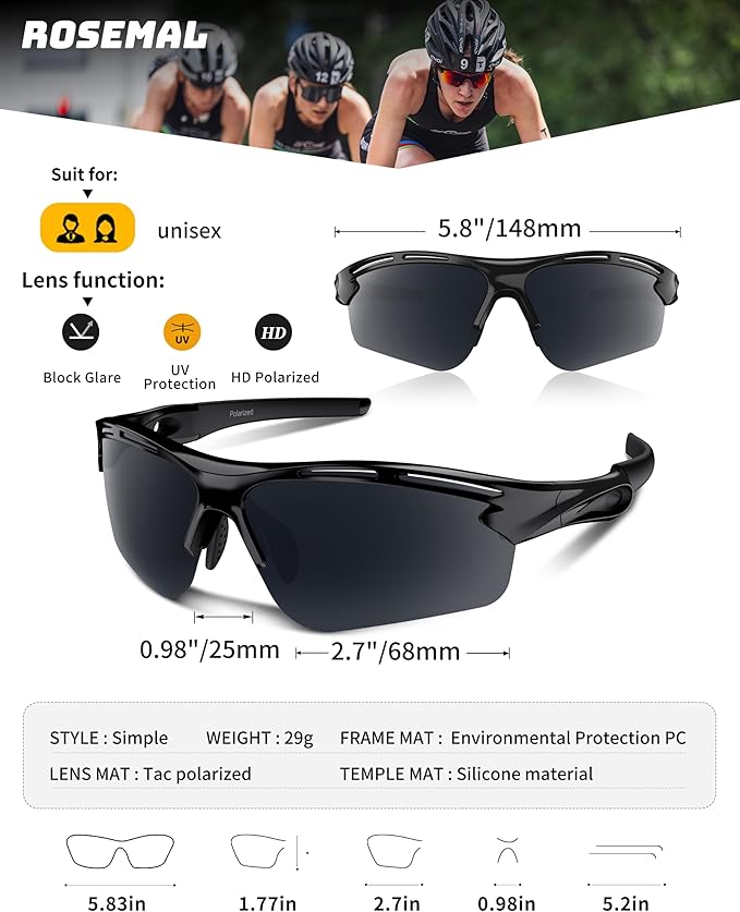 Polarized Sports Sunglasses for Men Women,UV400 Protection Sunglass for Running Cycling Fishing Hiking TR90-StrideForce Fitness