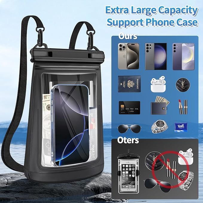 2L Large Waterproof Phone Pouch - [Oversized] [Floating] Waterproof Pouch for iPhone Galaxy Google and More, IPX8 Waterproof Dry Bag for Beach Vacation Belongings-StrideForce Fitness