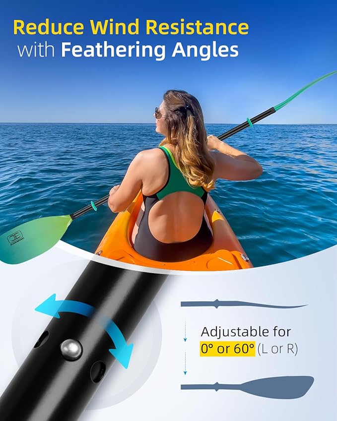 OCEANBROAD Kayak Paddle 86in/218cm, 90.5in/230cm Alloy Shaft 2-Piece Floatable Kayak Oar for Kayaking Canoeing Boating-StrideForce Fitness