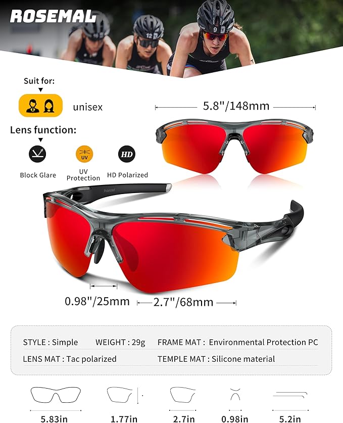 Polarized Sports Sunglasses for Men Women,UV400 Protection Sunglass for Running Cycling Fishing Hiking TR90-StrideForce Fitness