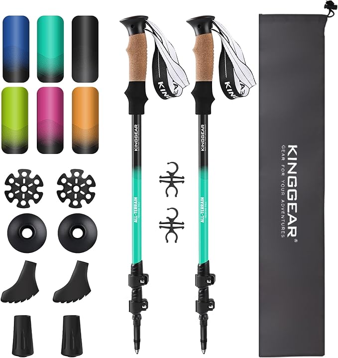 KINGGEAR Nordic Walking Stick, TP1 Hiking Poles Retractable Lightweight 7075 Aluminum, Trekking Poles with Flip Lock, Natural Cork and EVA Grip, 2pc Hiking Gear-StrideForce Fitness