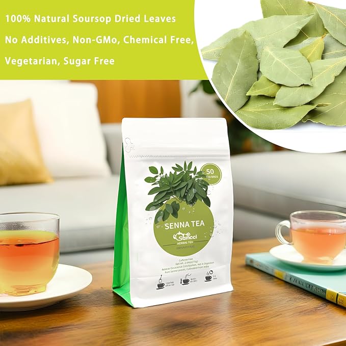 Samcci - Senna Tea, 50 Teabags, 1.5g/bag - Senna Leaf Tea for Constipation -Digestive - Poop for Promoting Digestion - Colon Cleanse -Non-GMO - Caffeine-free-StrideForce Fitness