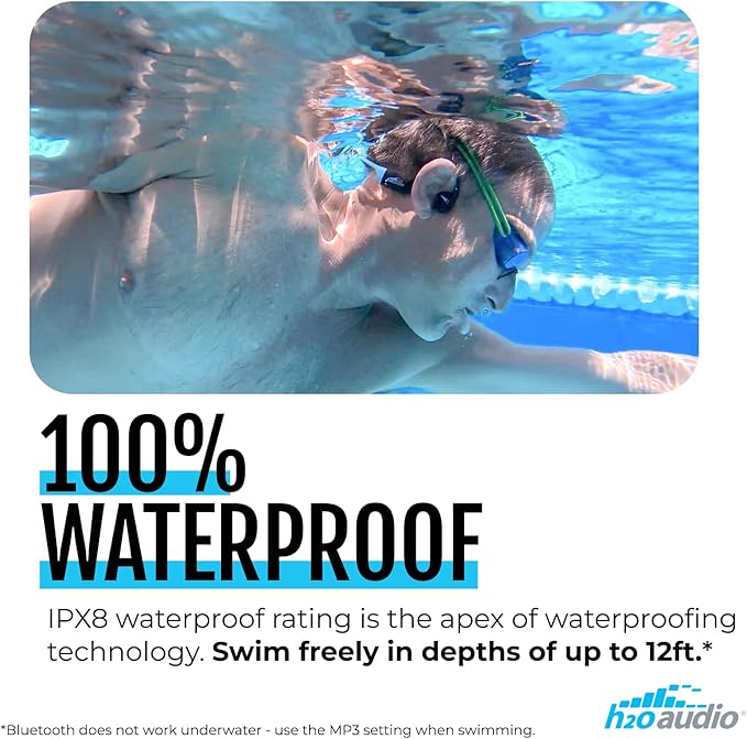 H2O Audio TRI 2 Multisport Waterproof Bone Conduction Open Ear Headphones, Bluetooth 5.3 for Running and Cycling, MP3 Mode for Swimming, 8GB Memory, 8.5-Hour Battery, Black-StrideForce Fitness