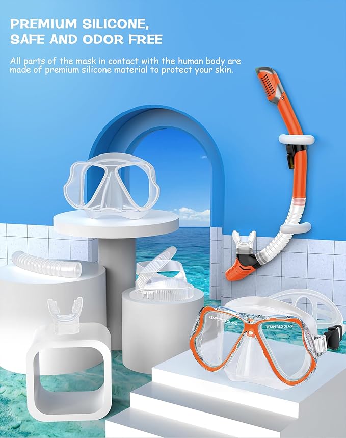 Greatever Dry Snorkel Set,Panoramic Wide View,Anti-Fog Scuba Diving Mask,Professional Snorkeling Gear-StrideForce Fitness