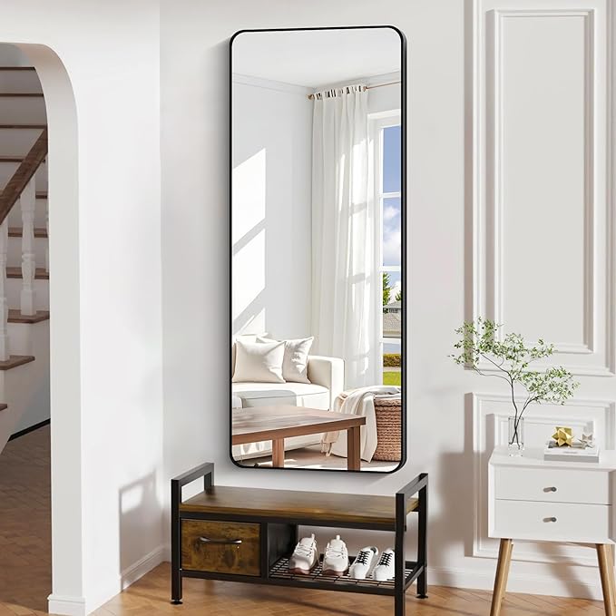 60" x 24"Bathroom Mirror, Matte Black Wall Mirror with Metal Frame, Decorative Rectangular Vanity Mirror for Bedroom Bathroom Living Room Entryway (Horizontal/Vertical)-StrideForce Fitness