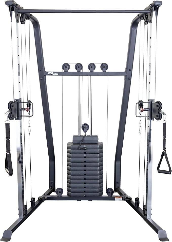 Body-Solid Best Fitness Functional Trainer Cable Machine, Full Body Workout Weight Stacks, Chest and Shoulder Exercise Home Gym LAT Pulldown Machines with 190lb Weights Stack, Midnight Black-StrideForce Fitness