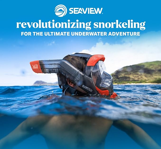 Seaview 180 V3 Full Face Snorkel Mask Adult- The V3 is The Perfect Snorkeling Gear for Adults- Snorkel Mask with 180 Panoramic Viewing and Up to 600% Easier Breathing- Patented Flowtech Air Intake-StrideForce Fitness