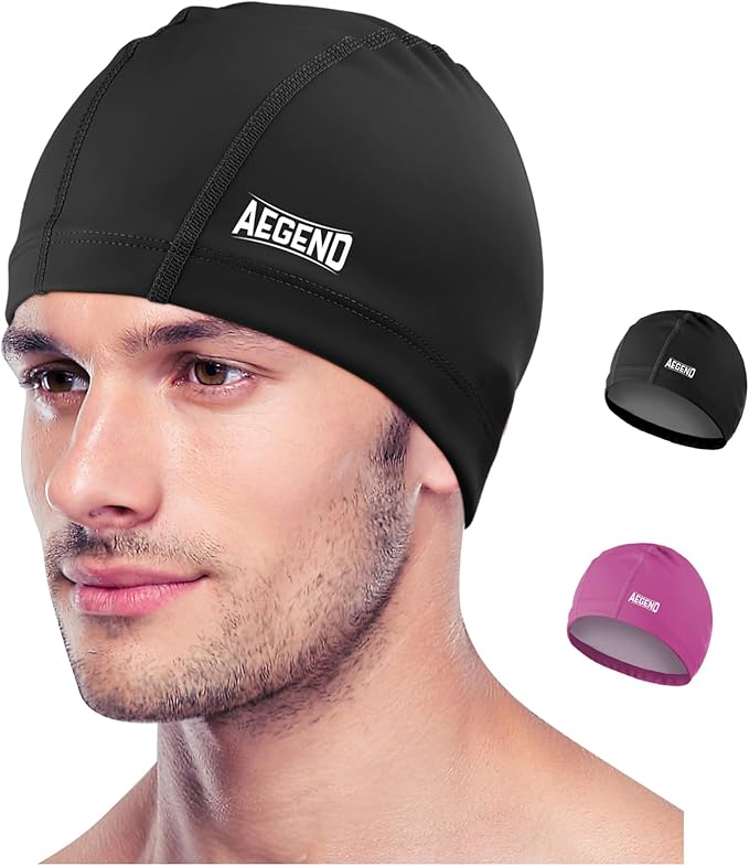 Aegend Fabric Swim Cap, Silicone Waterproof Layer - Breathable Cloth Swimming Cap, Keep Hair Dry with Hight Elasticity for Youth(8-16) Adult, 2 Sizes to Choose-StrideForce Fitness