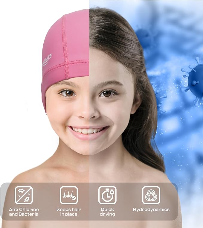 COOLMATE Fabric Swim Cap for Adult Women Men Kid 3 4 6 8 14 16, Silicone Water Resistant Layer, Cloth Swim Cap Gifts for Swimmers, Lightweight for Pool, Lap Swimming (1 pc)-StrideForce Fitness