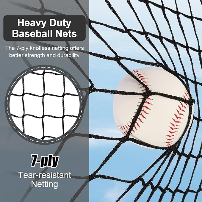 7'X7' Baseball Softball Practice Net,Pitching Net,Batting Net,with Baseball Tee,Bonus Strike Zone and Bow Frame,for Hitting,Pitching, Catching-StrideForce Fitness