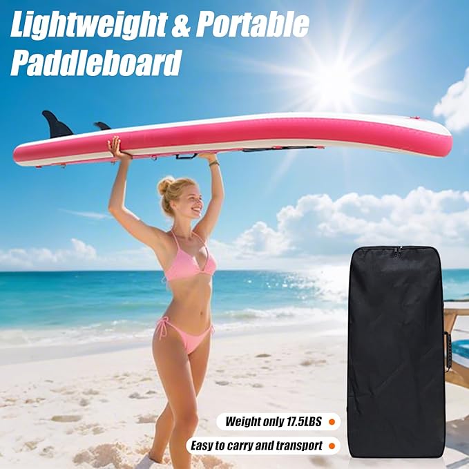 10' Inflatable Stand Up Paddle Board, Ultra-Light Wide Yoga Board for All Skill Levels with Premium SUP Paddleboard Accessories, 84L Waterproof Bag, Non-Slip Comfort Deck for Youth & Adults-StrideForce Fitness