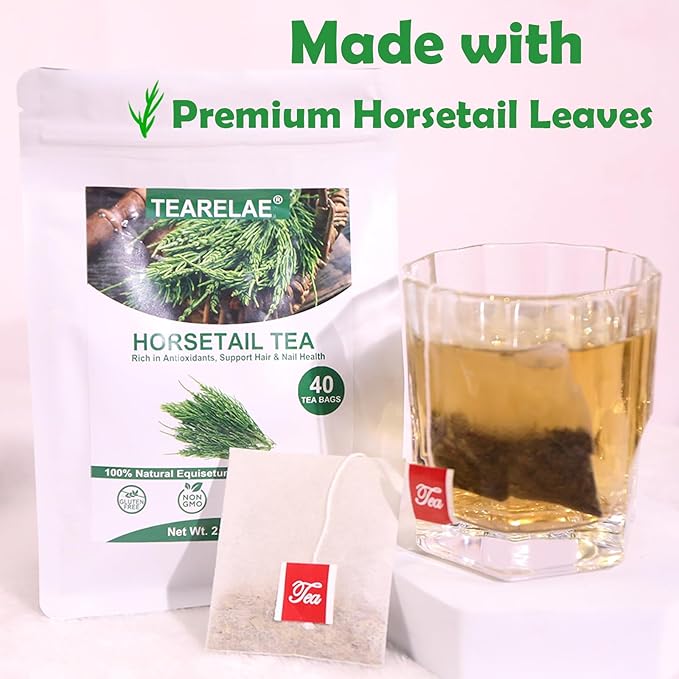 TEARELAE - Premium Horsetail Tea Bags - 1.5g x 40 Count - Natural Dried Horsetail Herb - Cola De Caballo Hierba - Non-GMO - Caffeine-free - Support Nail Health & Hair Growth-StrideForce Fitness