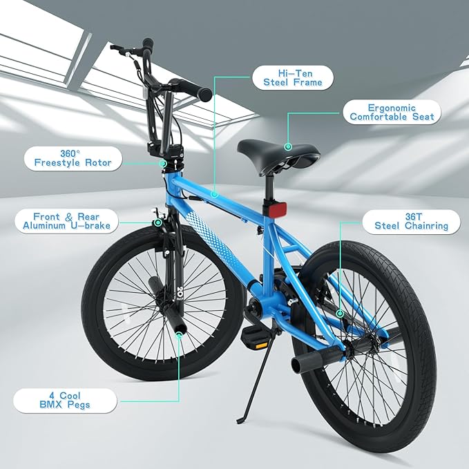 67i Boys BMX Bike 18/20 Inch Ages 8-12 Kids Bicycle with Front Rear U Brake Adjustable Seat Iron Fork 2.09" Wide Tires-StrideForce Fitness