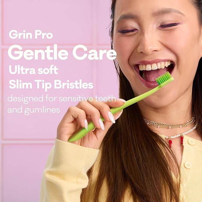 Grin Pro Ultimate Gentle Care Toothbrush, Ultra Soft, 2 Count (Pack of 2), Designed for Sensitive Teeth and Gumlines, 100% Recycled Plastic
