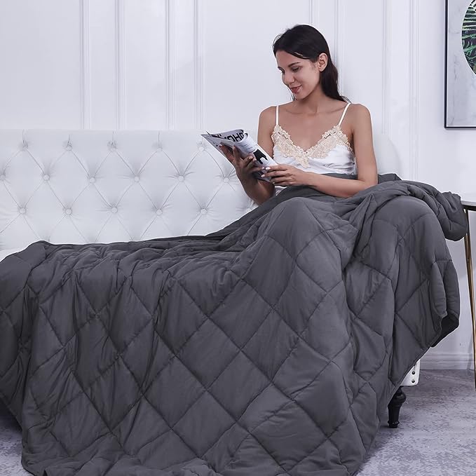 Weighted Blanket 17lbs 60"x80" Cooling Breathable Heavy Blanket Microfiber Material with Glass Beads Big Blanket for Adult All-Season Summer Fall Winter Soft Thick Comfort Blanket-StrideForce Fitness