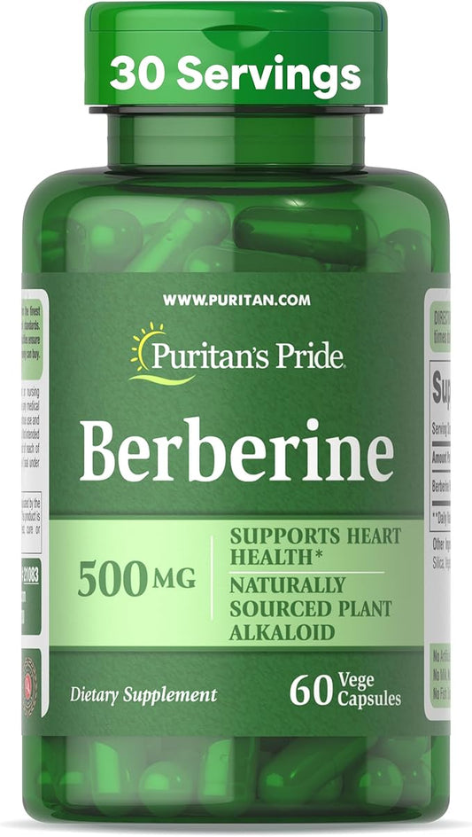 Puritan's Pride Berberine 500 mg, Dietary Supplement Support for Heart Health, Weight Loss, Support Blood Sugar and Cholesterol, 1 Month Supply, 60 Capsules-StrideForce Fitness