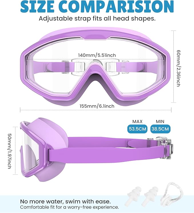 NSSIW Swim Goggles Swimming Kids-Goggles: Anti Fog No Leak with Nose Clip Earplugs for Girls Boys Youth 6-14 3 Pack-StrideForce Fitness