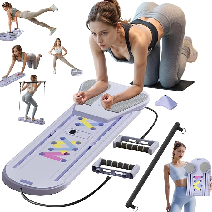 Pilates Reformer Board, 6 in 1 Portable & Foldable Pilates Reformer Set with Resistance Bands, Pilates Board for Home Workout, Multifunctional Abdominal Board-StrideForce Fitness