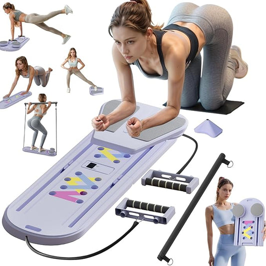 Pilates Reformer Board, 6 in 1 Portable & Foldable Pilates Reformer Set with Resistance Bands, Pilates Board for Home Workout, Multifunctional Abdominal Board-StrideForce Fitness