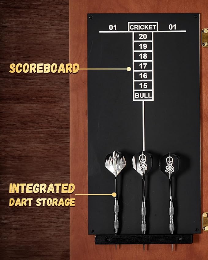 Sisal Dart Board Cabinet Sets, Decorative Dart Boards for Adults [6*Steel Darts] - Wooden Dartboard Cabinet with Integrated Scoreboard for Family Game Rooms-StrideForce Fitness