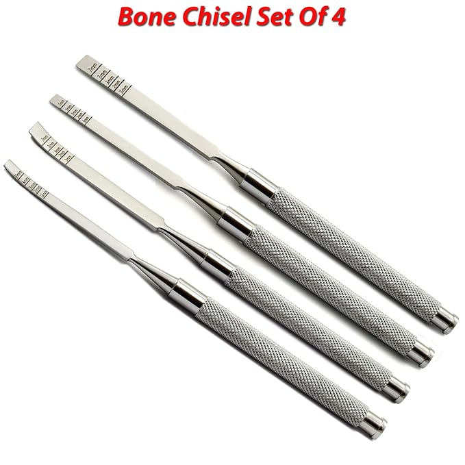 MEDSPO Professional Dental Instruments Osteotome Periotome Luxating Elevator Implant | Orthodontic PDL Teeth | Surgical Root Extraction Spreading (Bone chisel set of 4)