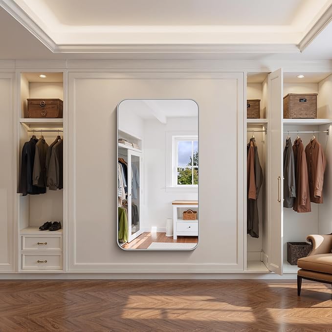 FORBATH 55x36 Inch Silver Bathroom Mirror for Over Sink, Large Rectangular Wall Mirror with Metal Frame, Rounded Corners for Bathroom, Bedroom, Entryway Decor (Horizontal or Vertical)-StrideForce Fitness