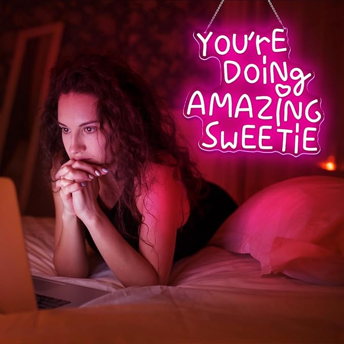You're Doing Amazing Sweetie Neon Sign,Pink Led Neon Signs for Wall Decor,Dimmable Inspirational Letter Neon Lights USB Amazing Light Up Signs for Bedroom Classroom Party,Gift for Boys Girls-StrideForce Fitness