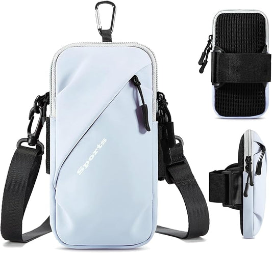 Phone Holder Arm Bands, Small Crossbody Shoulder Holsters Bag with Arm Band, Fits iPhone and All Cell Phones, Use for Running, Walking, Hiking & Biking (Plus Size Light Blue)-StrideForce Fitness