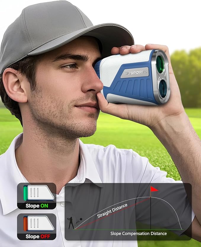 WOSPORTS Golf Range Finder with Slope Switch, 1200 Yards Rangefinder for Golfing & Hunting, ±1yd Accuracy, 0.3s Flag Locking Vibration, Rechargeable, Blue-StrideForce Fitness