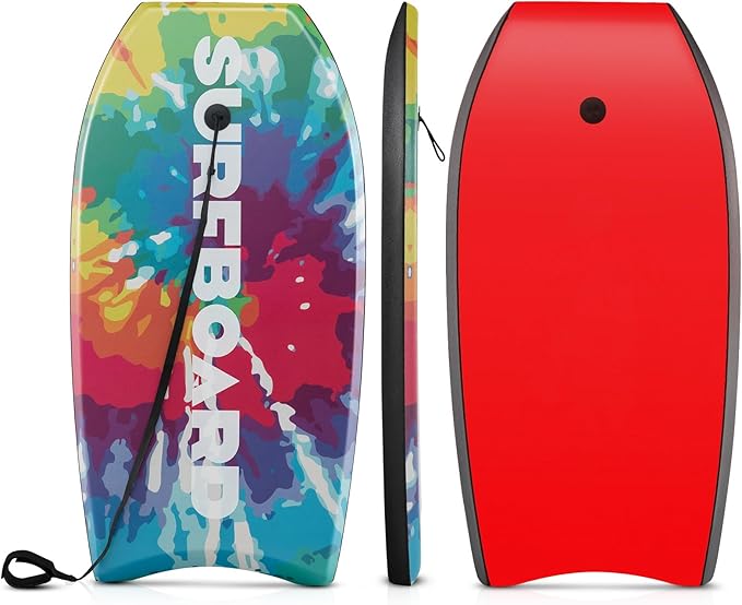 Goplus 41''/37''/33'' Lightweight Body Board for Beach, Surf Board with EPS Core, XPE Deck, HDPE Slick Bottom, Wrist Leash, Bodyboard for Kids Adults Surfing-StrideForce Fitness