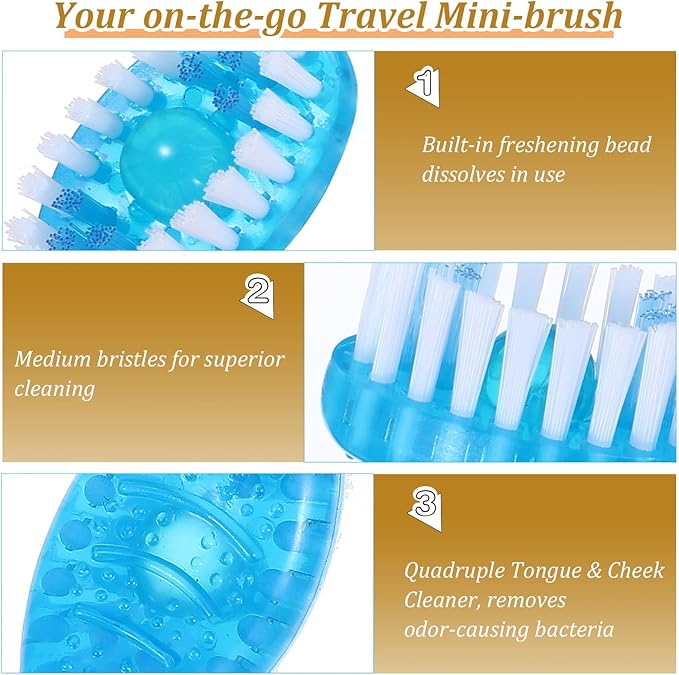 50pcs 5 in 1 Disposable Mini Toothbrushes with Toothpaste Floss Pick & Tongue Scraper Travel Size Individually Wrapped Portable Oral Care Set for Women Men Hotel Camping Flight Car Guest Use