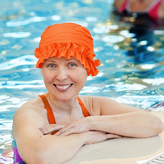 Soulchen 3 Pcs Swim Cap Women Adult with Ruffled Edges Nylon Cloth Swimming Cap for Women Bathing Hats Swim Turban Waterproof Swimming Hat-StrideForce Fitness