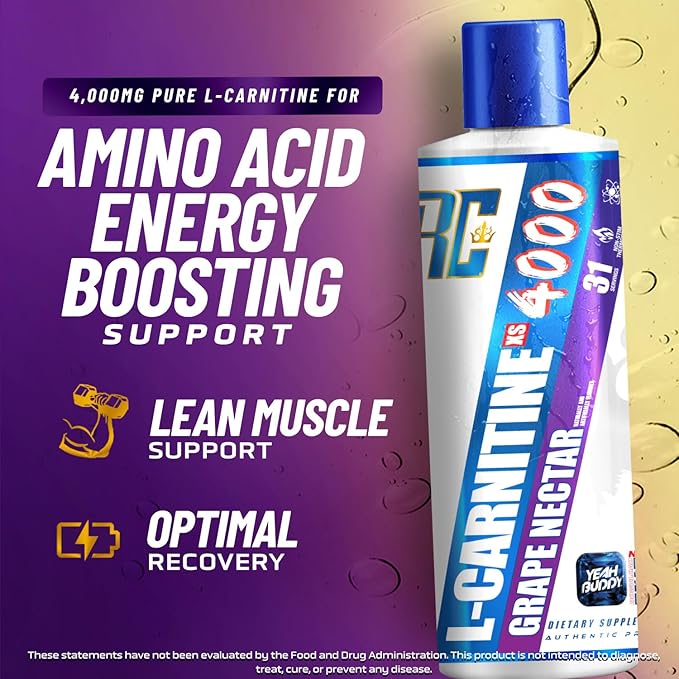 Ronnie Coleman Signature Series L Carnitine XS 4000 Liquid, Stimulant Free, Sugar Free, Zero Carbs, Lean Muscle Strength Support for Men & Women, 16 Oz (16 oz, Grape Nectar (4000))-StrideForce Fitness