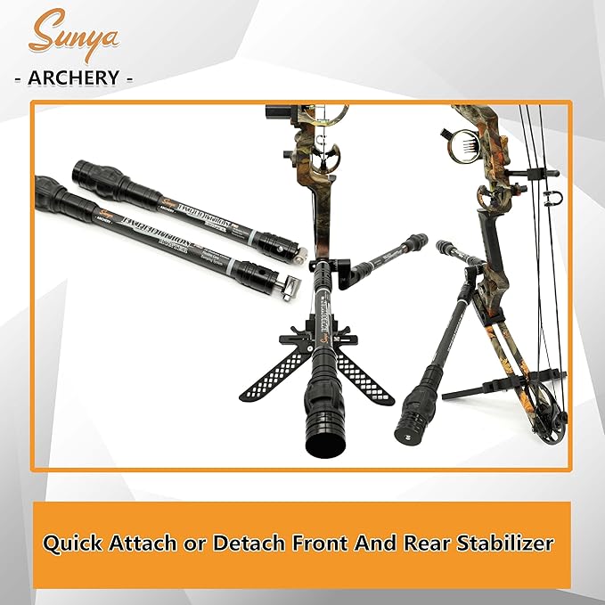 SUNYA Archery Bow Stabilizer for Compound Bow, Carbon Fiber Body Flexible Core, Damping System and Weights Kit, 8",10",12" 15" in Expedition Series-StrideForce Fitness