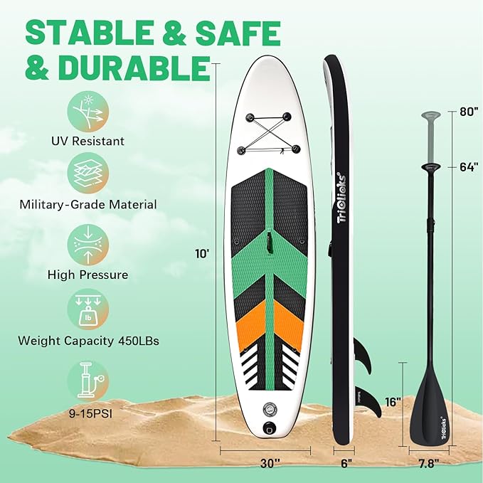 10' Inflatable Stand Up Paddle Board, Ultra-Light Wide Yoga Board for All Skill Levels with Premium SUP Paddleboard Accessories, 84L Waterproof Bag, Non-Slip Comfort Deck for Youth & Adults-StrideForce Fitness