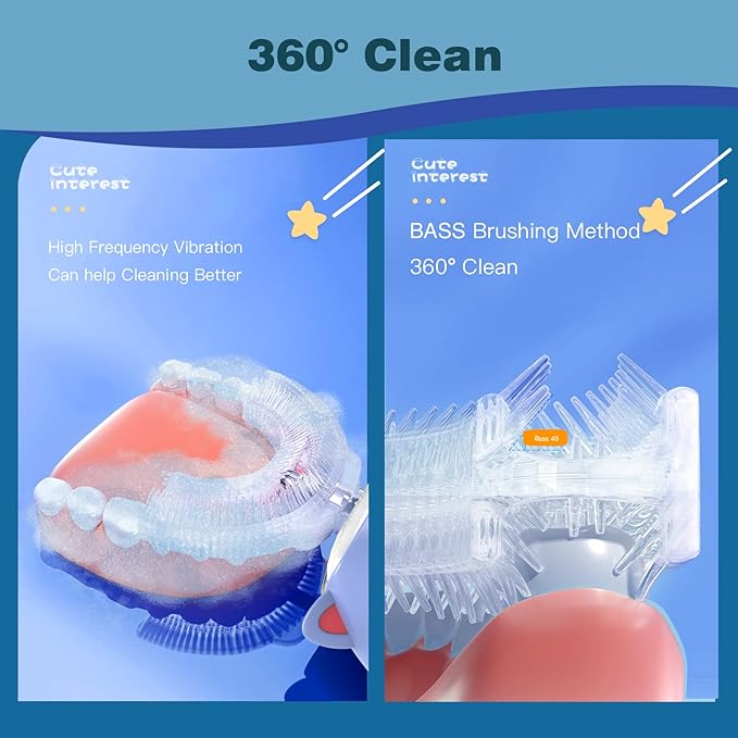 Kids Electric Toothbrush, U Shaped Toothbrush Kids Sonic Automatic Brush with 5 Brush Heads 6 Cleaning Modes IPX7 Waterproof Rechargeable Smart Timer for Children(Ages 2-7, Koala Cyan)