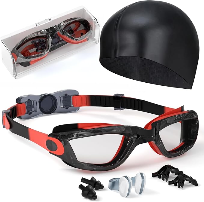 Kids Swim Goggles, Swimming Goggles for Kids Toddlers 3-14 with Swim Cap, Nose Clip, Nose Bridge, Ear Plugs-StrideForce Fitness