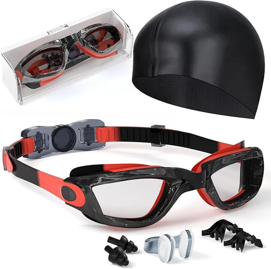 Kids Swim Goggles, Swimming Goggles for Kids Toddlers 3-14 with Swim Cap, Nose Clip, Nose Bridge, Ear Plugs-StrideForce Fitness