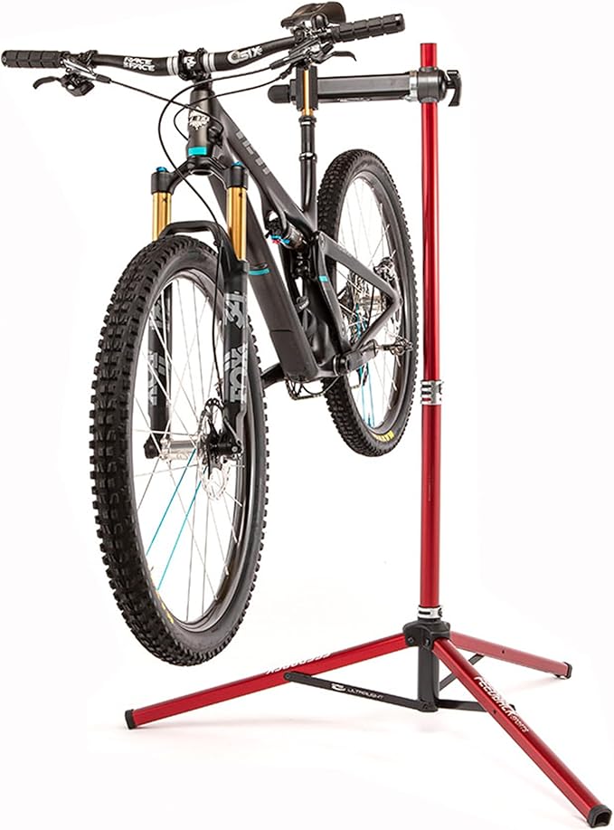Feedback Sports | Ultralight Bike Repair Stand | Bicycle Workstand W/Tripod Base | Lightweight and Durable Aluminum | Red (Red, Ultralight)-StrideForce Fitness