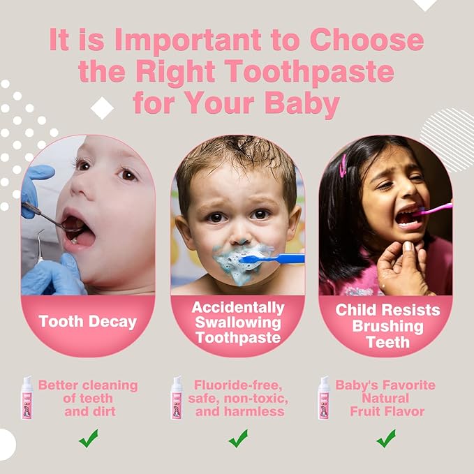 NOHOO Fluoride Free Foam Toothpaste Kids Peach Flavour,Natural Training Toothpaste for Baby Toddler Children Oral Cleaning and Cavity Protection(2 Pack)