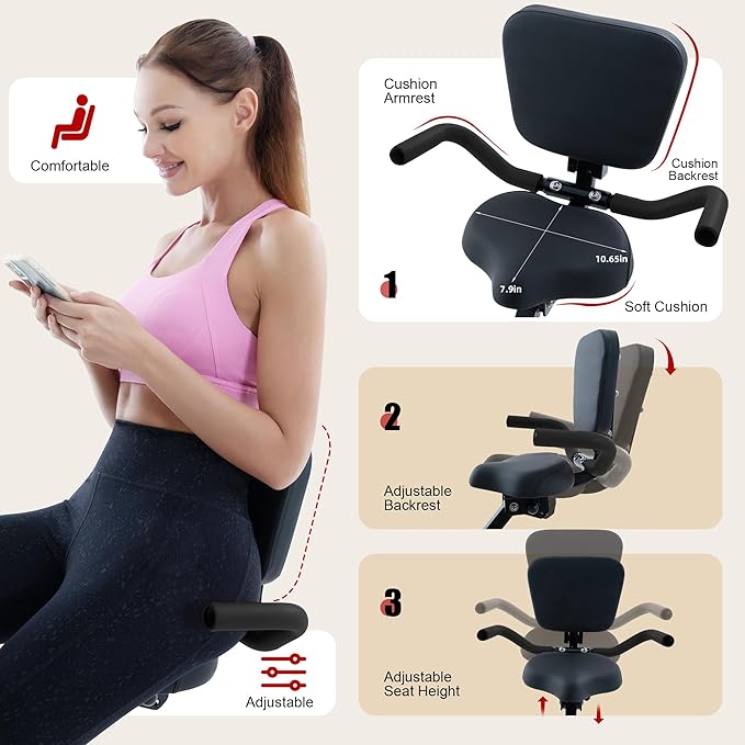 BARWING Stationary Exercise Bike for Home Workout, 5 IN 1 Foldable Indoor Cycling Bike for Seniors, 350LB Capacity, 16-Level Magnetic Resistance, Seat Backrest Adjustments-StrideForce Fitness