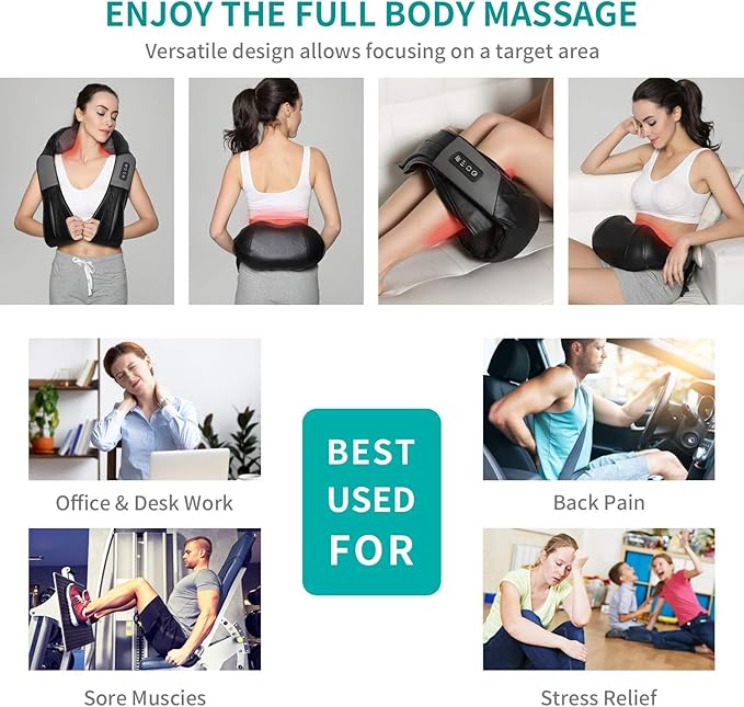Nekteck Neck Massager for Pain Relief Deep Tissue, Shiatsu Neck and Back Massager with Heat, Massage Tools Gadgets for Shoulder Trapezius Waist Leg Body Muscle, Relaxation Gifts for Men Women Dad Mom