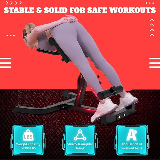 Roman Chair,Back Extension Bench,Multi Functional Ab Bench, Hyperextension Bench Abdominal Exercise, Leg Strength Trainer Home Men Women Full Body-StrideForce Fitness