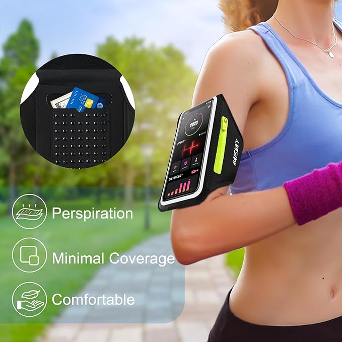 Running Armband with Earphone Bag Cell Phone Armband for iPhone 16 15 Pro 14 Plus 13 11 XR XS, Galaxy S24/S10 Water Resistant Sports Phone Holder Case & Zipper Slot Car Key Holder for 6.9 inch Phone-StrideForce Fitness